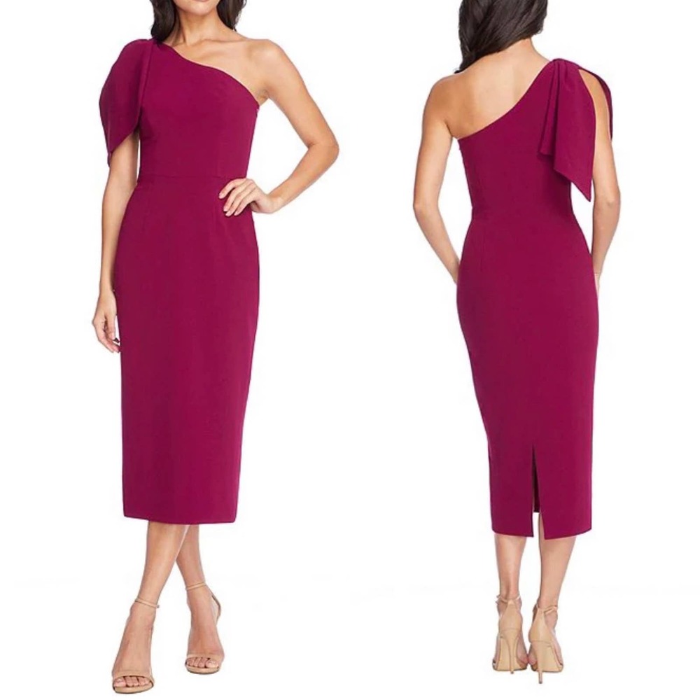 Dress the Population One Shoulder Bow Detail Sheath Midi Dress BRAND NEW Size XL